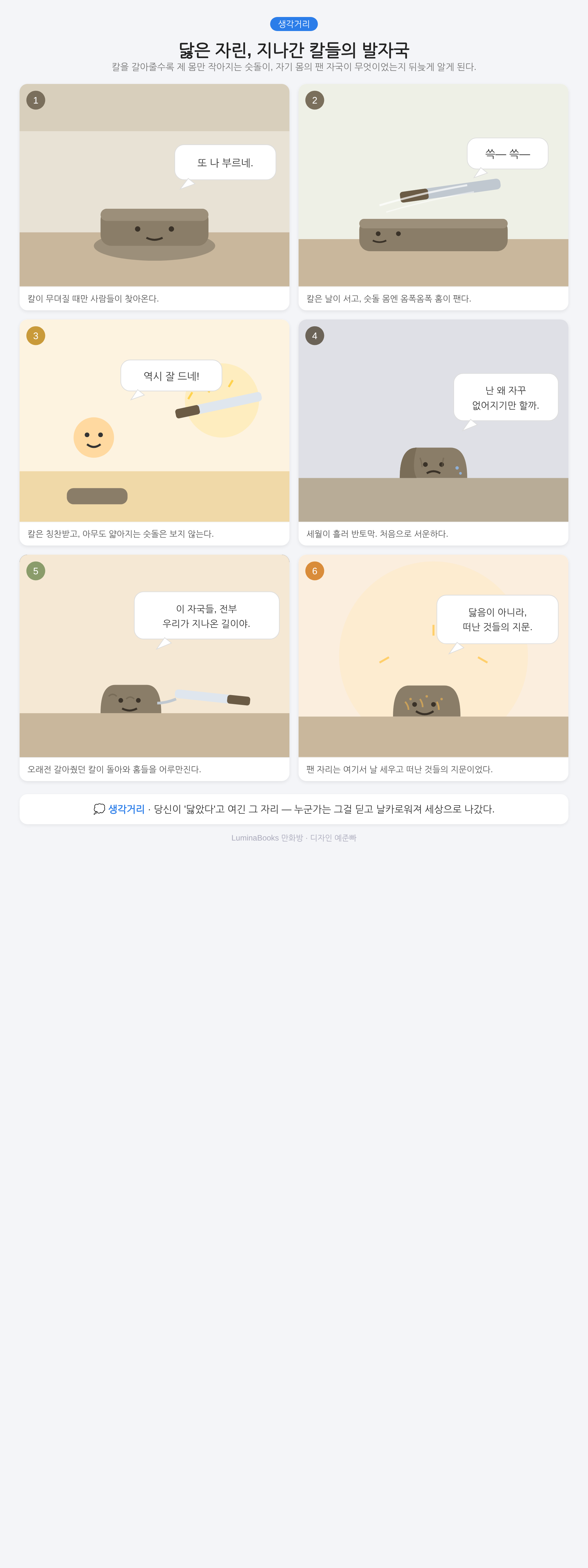닳은 자린, 지나간 칼들의 발자국